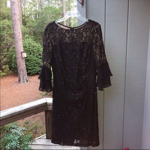 Lauren Ralph Lauren Black Sequin Lace Dress Sz 16